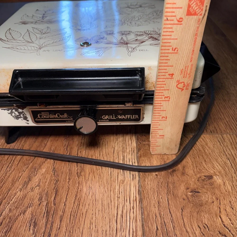 Vintage Sears CounterCraft Grill-Waffle Maker Brown Cream Botanical Herb Tested